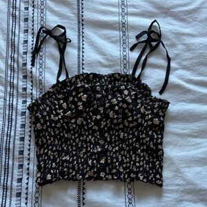 Urban Outfitters Black Floral Crop Top